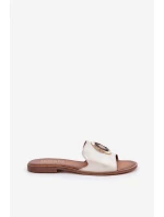 Skórzane Klapki Z Ozdobą Na Płaskim Obcasie Lewski 3047/O Złoty Przecierany