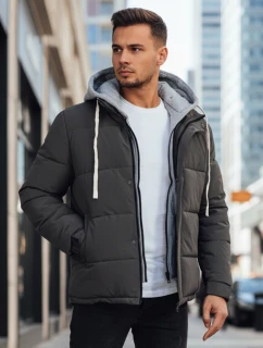 Pánska prešívaná zimná bunda s kapucňou tmavosivá FashionStreet TX5103