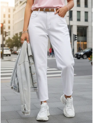 Dámske džínsy mom fit s opaskom biele FashionStreet UY2884
