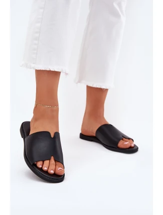Klapki Damskie Z Eko Skóry Na Płaskim Obcasie Czarne Kalimira