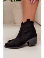 Dámské perforované kotníkové boty na podpatku S.Barski HY61-8013 Černé