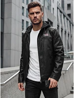 Pánska zateplená bunda z ekokože s kapucňou, čierna, FashionStreet TX5147 Pánska zateplená bunda z ekokože s kapucňou, čierna, FashionStreet TX5147