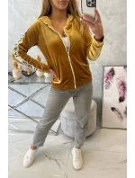 Horčicová velúrová mikina s kapucňou