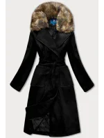 Čierny dámsky kabát s kožušinou (SASKIA) Čierny dámsky kabát s kožušinou (SASKIA)