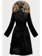 Čierny dámsky kabát s kožušinou (SASKIA)