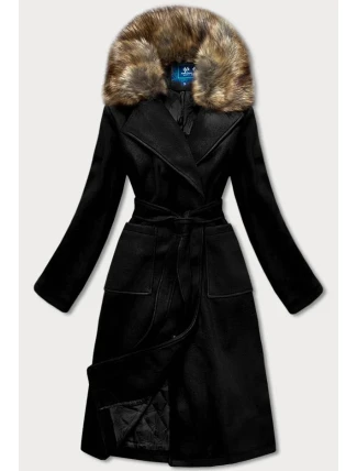 Čierny dámsky kabát s kožušinou (SASKIA) Čierny dámsky kabát s kožušinou (SASKIA)