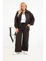 Dámska súprava Plus Size s mikinou na zips a širokými nohavicami, hnedá Dámska súprava Plus Size s mikinou na zips a širokými nohavicami, hnedá