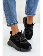 Zamszowe Sneakersy Damskie Na Platformie Z Grubym Sznurowaniem Artiker 54C1464 Czarne