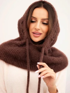 Dámska čiapka s kapucňou, viazaním a pleteným vzorom hnedá