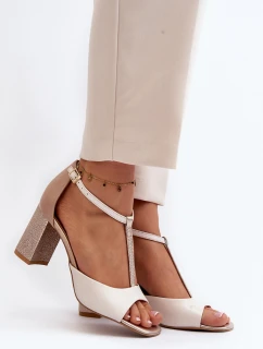 Skórzane Sandały Na Słupku Laura Messi 2759 Beżowe