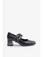 Skórzane Czółenka Z Paskami Na Słupku Laura Messi 2857 Czarne