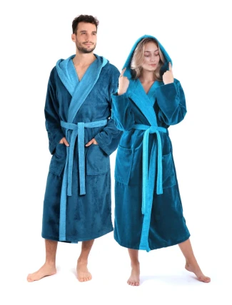 Unisex župan Tampa duo s kapucňou 3959 petrol - Vestis