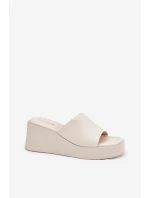 Dámske papuče na klinoch z eko kože Light Beige Obenae Dámske papuče na klinoch z eko kože Light Beige Obenae