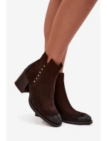 Botki Damskie Z Naturalnego Zamszu Na Słupku Zazoo 1136 Czekoladowe