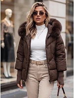 Dámska prešívaná zimná bunda s kožušinou, hnedá, FashionStreet TY5744 Dámska prešívaná zimná bunda s kožušinou, hnedá, FashionStreet TY5744