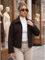 Krátky dámsky kabát typu „baranek“ so zipsom, čokoládová farba, FashionStreet TY6058 Krátky dámsky kabát typu „baranek“ so zipsom, čokoládová farba, FashionStreet TY6058