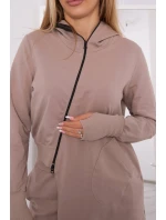 Mikinová súprava s dlhšou stranou tmavo béžová