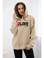 Zateplená bavlnená mikina s kapucňou Love light beige Zateplená bavlnená mikina s kapucňou Love light beige