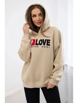 Zateplená bavlnená mikina s kapucňou Love light beige Zateplená bavlnená mikina s kapucňou Love light beige