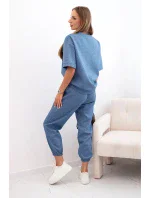 Dámsky viskózový set s krátkymi rukávmi a nohavicami denim melier