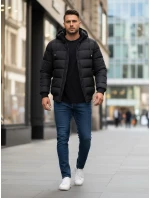 Pánska prešívaná zimná bunda s kapucňou čierna FashionStreet TX5094 Pánska prešívaná zimná bunda s kapucňou čierna FashionStreet TX5094