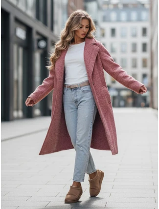 Dámsky dlhý kabát z ovčej kože ružový FashionStreet NY0755z