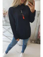 Oversize tmavo modrá tunika na zips s kapucňou Oversize tmavo modrá tunika na zips s kapucňou