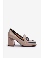 Półbuty Damskie Na Słupku Lakierowane Beżowe D&A MR38-973