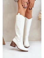 Skórzane Kozaki Przed Kolano Na Słupku Zazoo 3675 Białe