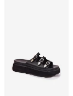 Klapki Damskie Na Platformie Z Paskami Czarne Nimiotte