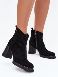 Zamszowe Skórzane Botki Damskie Na Słupku Vinceza 91142 Czarne