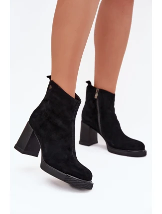 Zamszowe Skórzane Botki Damskie Na Słupku Vinceza 91142 Czarne