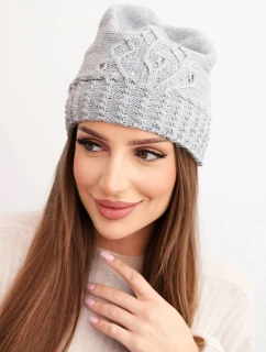 Dámska zimná čiapka s vlnou zdobená flitrami a pleteninou K473 sivá