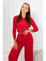 Bavlnená súprava rebrovaná blúzka + nohavice červená