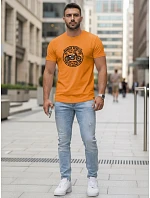 Pánske bavlnené tričko s motorkárskou potlačou oranžové FashionStreet NX5007R