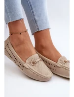 Mokasyny Damskie Ażurowe Z Ozdobą Beżowe Kaydance