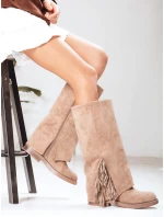 Dámske semišové čižmy so strapcami béžové FashionStreet ZY1269 Dámske semišové čižmy so strapcami béžové FashionStreet ZY1269