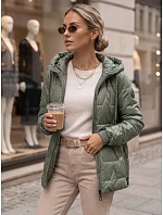 Dámska prešívaná prechodná bunda s kapucňou, zelená, FashionStreet TY5802 Dámska prešívaná prechodná bunda s kapucňou, zelená, FashionStreet TY5802