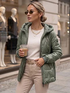 Dámska prešívaná prechodná bunda s kapucňou, zelená, FashionStreet TY5802
