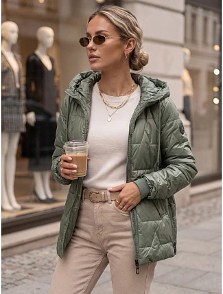 Dámska prešívaná prechodná bunda s kapucňou, zelená, FashionStreet TY5802 Dámska prešívaná prechodná bunda s kapucňou, zelená, FashionStreet TY5802
