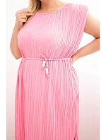 Dámske plus size šaty z viskózy, plisované s viazaním svetlo ružové
