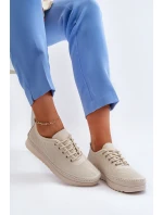 Skórzane Sportowe Buty Trampki Damskie Beżowe Lalnai