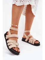 Eko Zamszowe Sandały Damskie Z Rzepami Beżowe Valpera