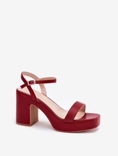 Eko Skórzane Sandały Na Słupku Bordowe Lillita