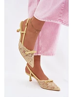 Dámské krajkové sandály na podpatku s mašlí Žluté Maribelle