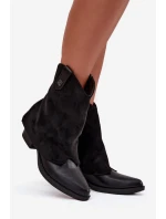 Ocieplane Botki Kowbojki Na Obcasie Czarne Sylvette