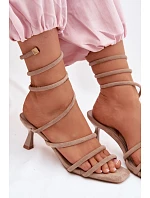 Dámské sandály na podpatku s pásky Béžové Samara