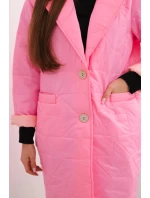Dámske Plus veľkosť prešívaná bunda s ozdobnými gombíkmi a golierom Bright Pink