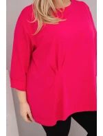 Dámska blúzka plus size s bavlnou, dlhými rukávmi a fuchsiovým volánom