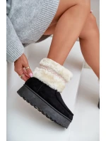 Śniegowce Damskie Na Platformie Z Futerkiem I Wzorem Czarne Deepanti